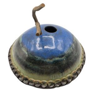 Rare & Unique Blue Ceramic Birdhouse Bird House w/ Perch Half Sphere Wall Mount